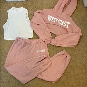 West Coast Pink Hoodie and Joggers Set with White Tank